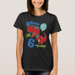 Camiseta Aniversário de 6 anos de menino T-rex vermelho de