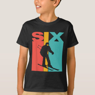 Camiseta Aniversário de 6 anos Esqui retrô Aniversário de m