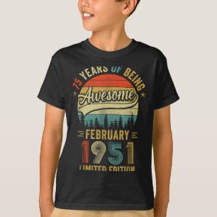 Camiseta Aniversário de 75 anos de fevereiro de 1951 Vintag