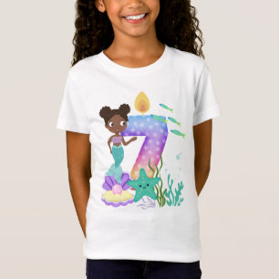 Camiseta Aniversário de 7 anos Colorido Sereia & Criaturas 