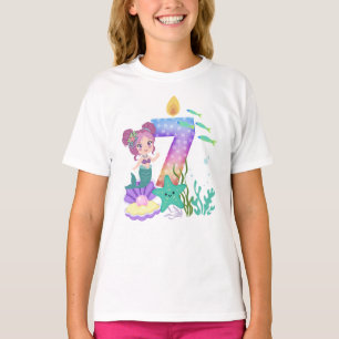 Camiseta Aniversário de 7 anos Colorido Sereia & Criaturas 