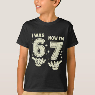 Camiseta aniversário de 7 anos era 6 7 seis sete 6 7 meme c