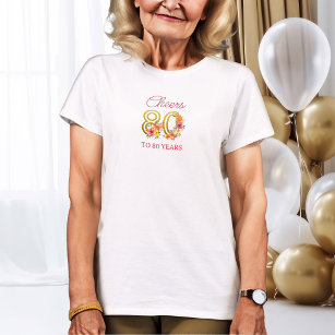 Camiseta Aniversário de 80 a 80 anos Número Dourado Floral