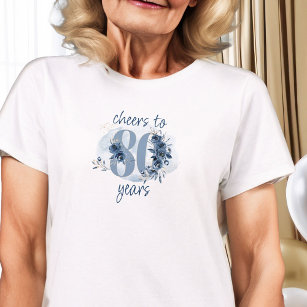 Camiseta Aniversário de 80 a 80 anos Número Floral