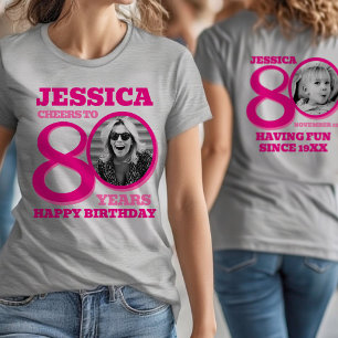 Camiseta Aniversário de 80 anos foto dupla face nome texto