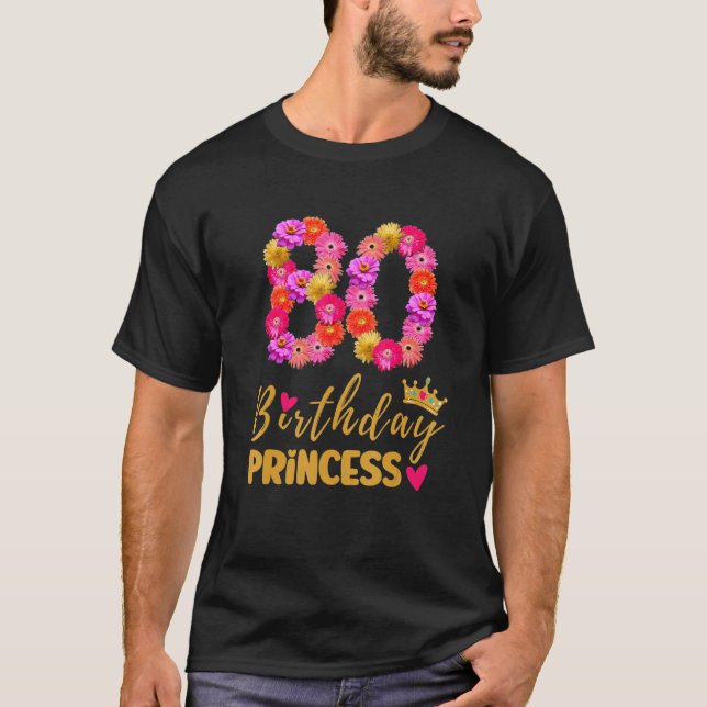 Camiseta Aniversário De 80 Anos Princesa Flor É Minha 80 B (Frente)