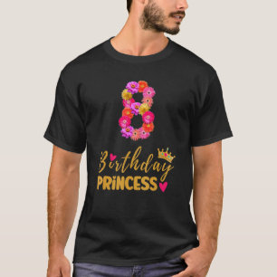 Camiseta Aniversário de 8 anos A Princesa Flor É O Meu 8º B