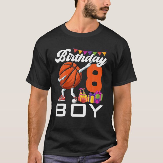 Camiseta Aniversário De 8 Anos Bola De Basquete 8 (Frente)