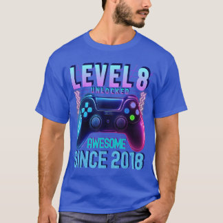 Camiseta Aniversário de 8 anos do menino desbloqueou o níve