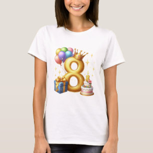 Camiseta Aniversário de 8 anos dourado