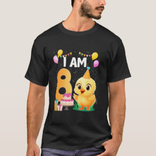 Camiseta Aniversário de 8 anos Tema Frango Fofo Para Crianç