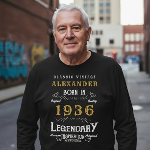Camiseta Aniversário de 90 anos 1936 Adicionar Nome Preto D