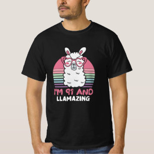 Camiseta Aniversário De 910 ruas Llamparelhando Lama 91 Ano
