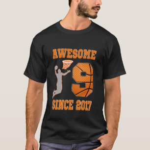 Camiseta Aniversário de 9 Anos Basquete Menino Incrível Des