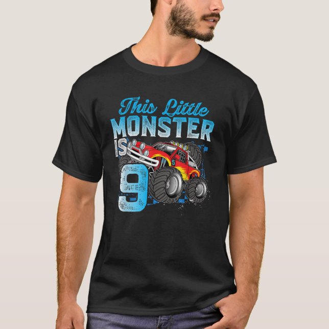 Camiseta Aniversário de 9 anos Criança Monstro Caminhão 9 B (Frente)