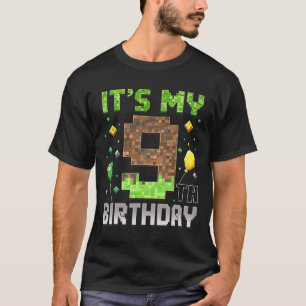 Camiseta Aniversário de 9 anos do garoto gamer Pixel Vídeo 