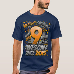 Camiseta Aniversário de 9 anos Estilo Cômico Incrível desde