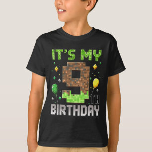 Camiseta Aniversário de 9 Anos Gamer Pixel 9 Anos de Idade 