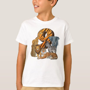 Camiseta Aniversário de 9 anos Leão, Tigre, Elefante, Zebra