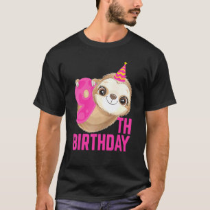 Camiseta Aniversário De 9 Anos Menina Bday Sloth Fofa Anim