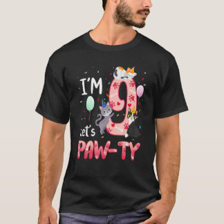 Camiseta Aniversário de 9 anos  Menina Gato Gatito 9 Anos B