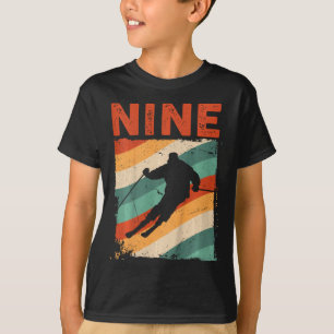 Camiseta Aniversário de 9 anos Retro Esqui Esquiando Menino