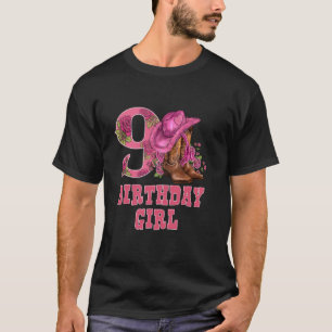 Camiseta Aniversário de 9 anos Rodeio Ocidental Cowgirl Nov