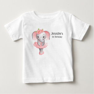 Camiseta Aniversário de Bailarina de Elefante Rosa e Cinza 