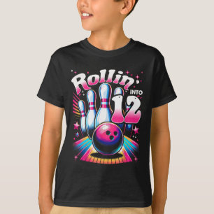 Camiseta Aniversário de Boliche Rolando Em 12 Festa 12º Ani