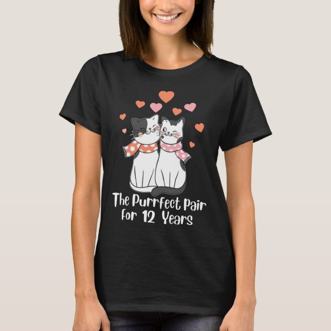 Camiseta Aniversário De Casamento De 12 Para Cat Lover (Frente)