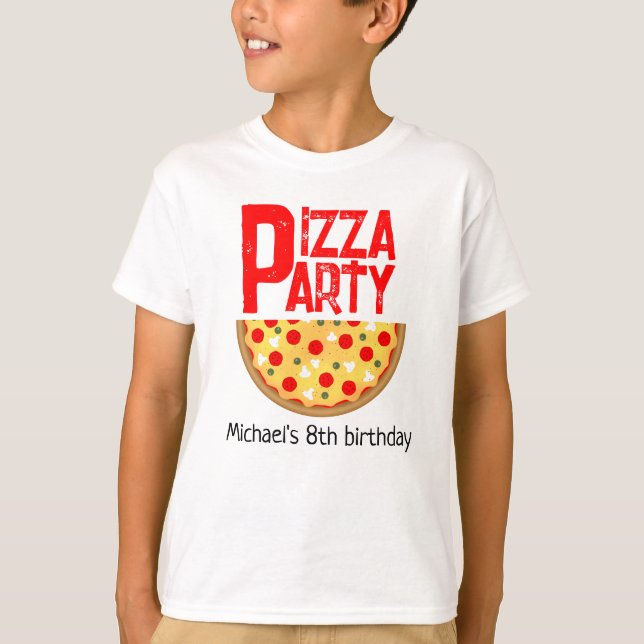 Camiseta aniversário de criança de festa de pizza divertida (Frente)