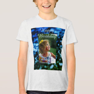 Camiseta Aniversário de criança de fotos azul verde-brilhan