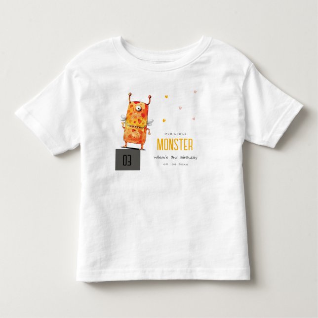 Camiseta Aniversário de criança de Monstro Amarelo Amarelo- (Frente)