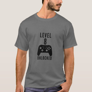 Camiseta Aniversário de criança Gamer Nível 8 Vídeo Jogo De