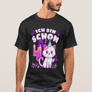 Camiseta Aniversário de criança, gatinha, pop de 4 anos, em