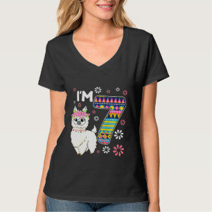 Camiseta Aniversário de criança Llama Im Menina de 7 anos T