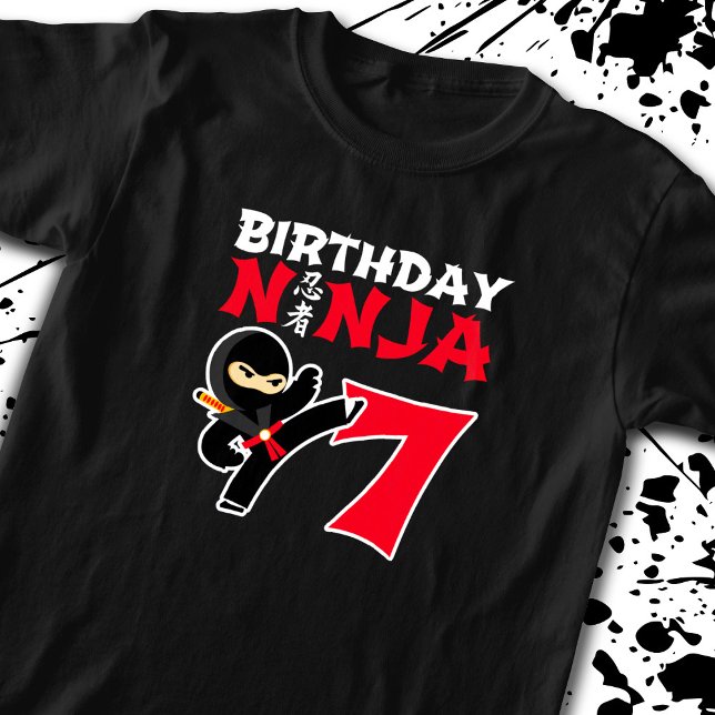Camiseta Aniversário de criança Ninja - Tema de Partido com (Criador carregado)