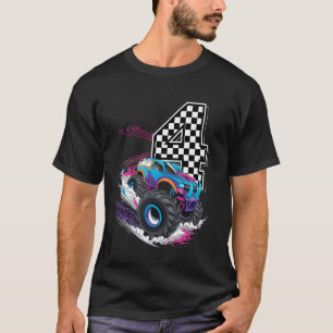 Camiseta Aniversário de Crianças Meninos 4 Quatro Carro de