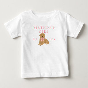 Camiseta Aniversário de Crianças Rosa Cachorro de Aniversár