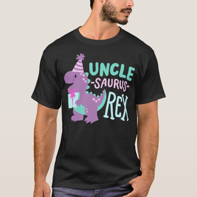 Camiseta Aniversário de Dinossauro Tio Saurus T Rex Família (Frente)