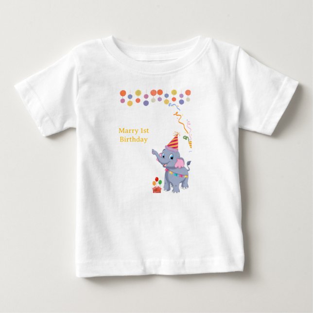 Camiseta Aniversário de Elefante Fofo (Frente)