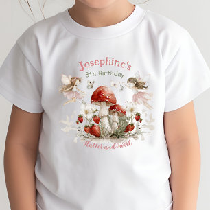 Camiseta aniversário de fada com jardim caprichoso esvoaça 
