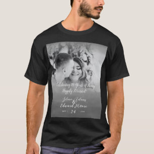 Camiseta Aniversário de Fotografia de Sobreposição Preta e 