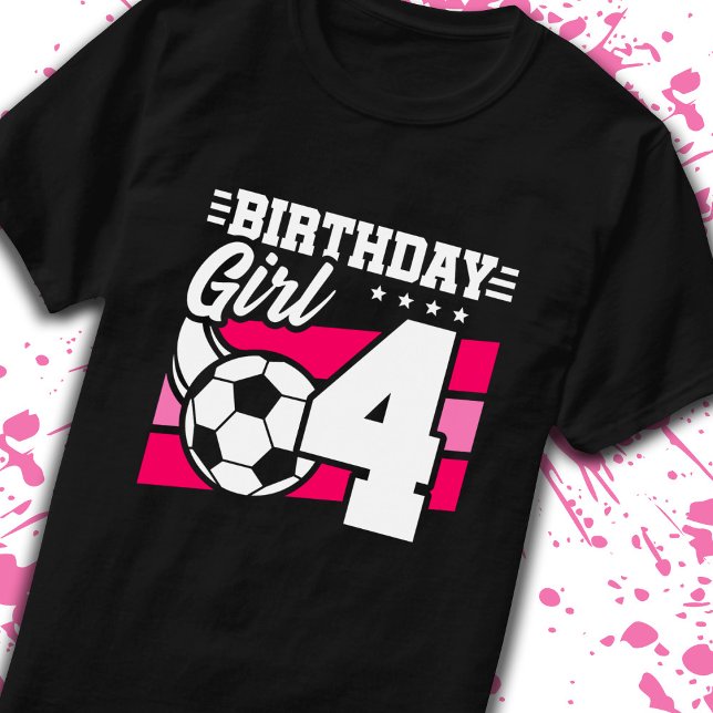 Camiseta Aniversário de futebol de 4 anos Menina de 4 de an (Criador carregado)