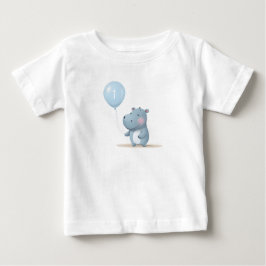 Camiseta Aniversário de Hipopótamo azul suave 