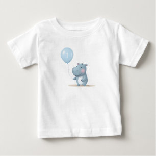 Camiseta Aniversário de Hipopótamo azul suave 