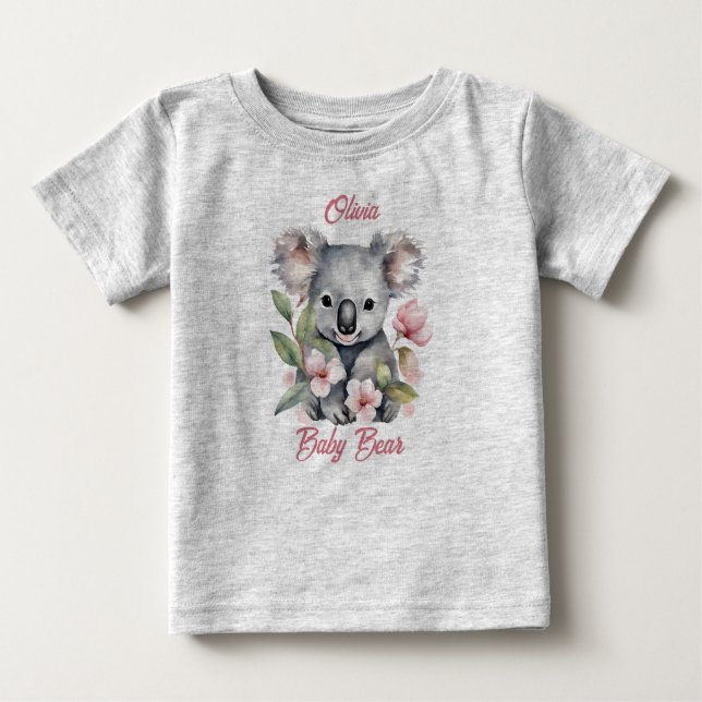 Camiseta Aniversário de Koala com Aquarela Rosa (Frente)