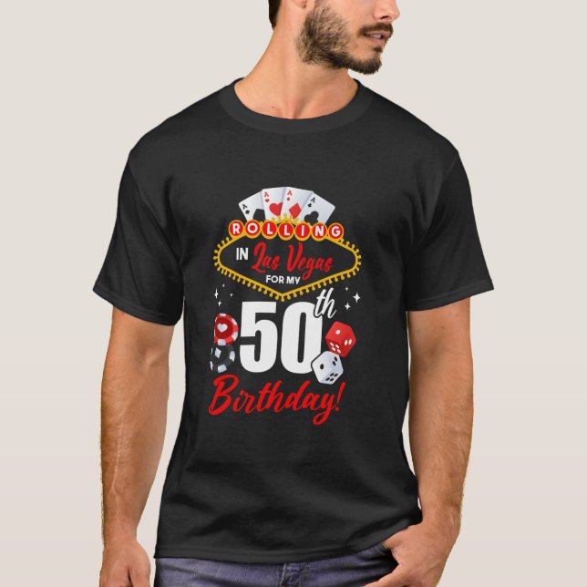 Camiseta Aniversário de Las Vegas Rolling em Vegas 50º Aniv (Frente)