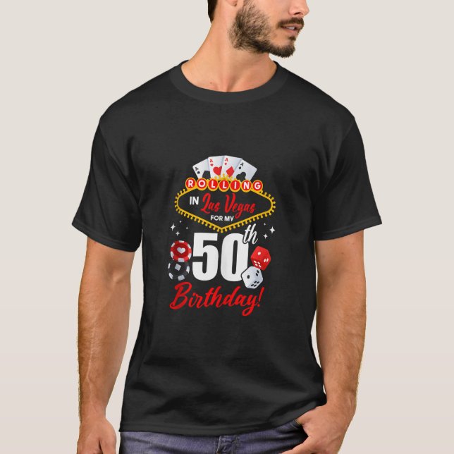 Camiseta Aniversário de Las Vegas Rolling em Vegas 50º Aniv (Frente)