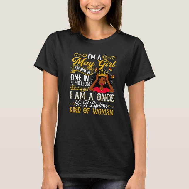 Camiseta Aniversário de maio Rainhas Meninas Mulheres Eu so (Frente)